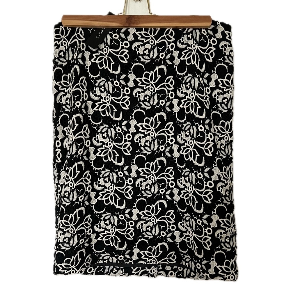 NWT Talbots Black & White Lace Embroidered Overlay Skirt